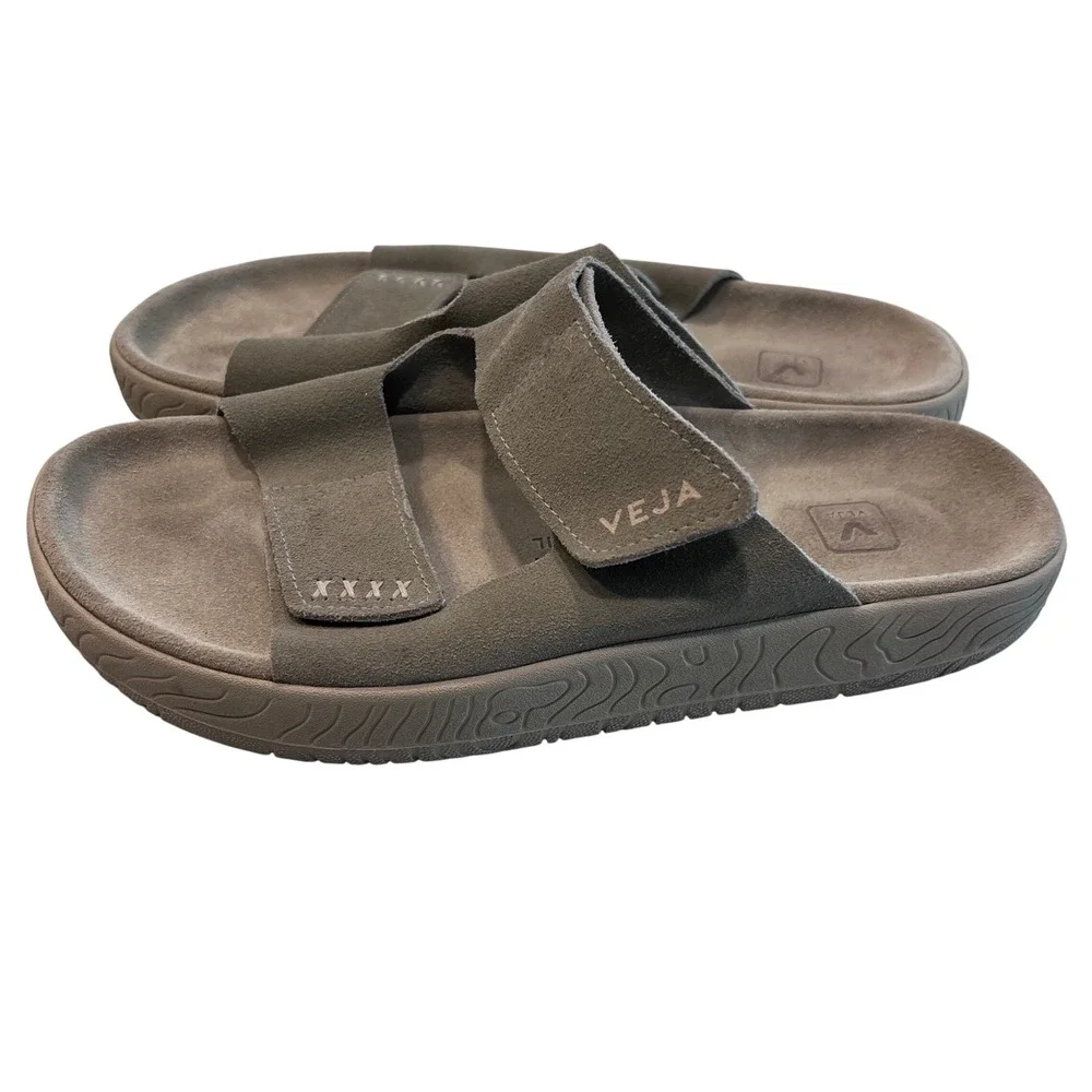 Veja Suede Slide‎ Sandals Taupe Beige Adjustable Straps Mens 11 US 42 EU Brazil